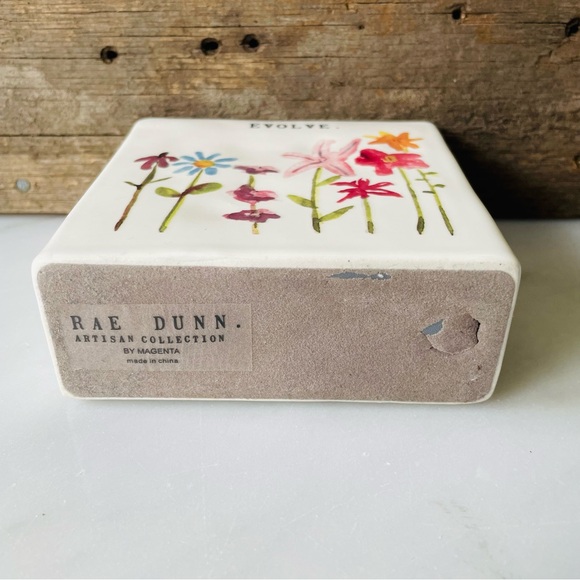Rae Dunn•EVOLVE.•Original Watercolor Floral•4”x 4” Ceramic Statement Piece🌼 - Picture 9 of 11